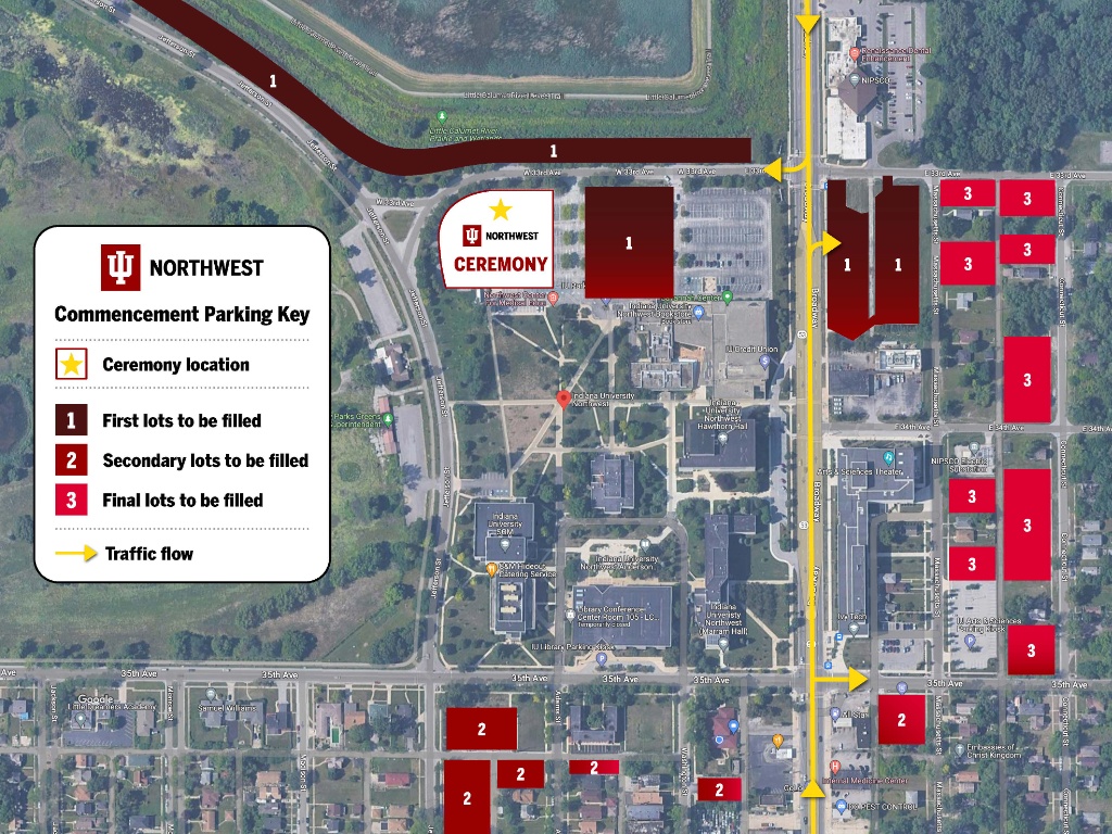 A parking map showing parking lots available on and near campus.